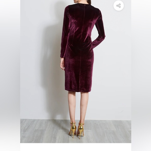 Elie Tahari TWIST NECK VELVET DRESS - Picture 7 of 8